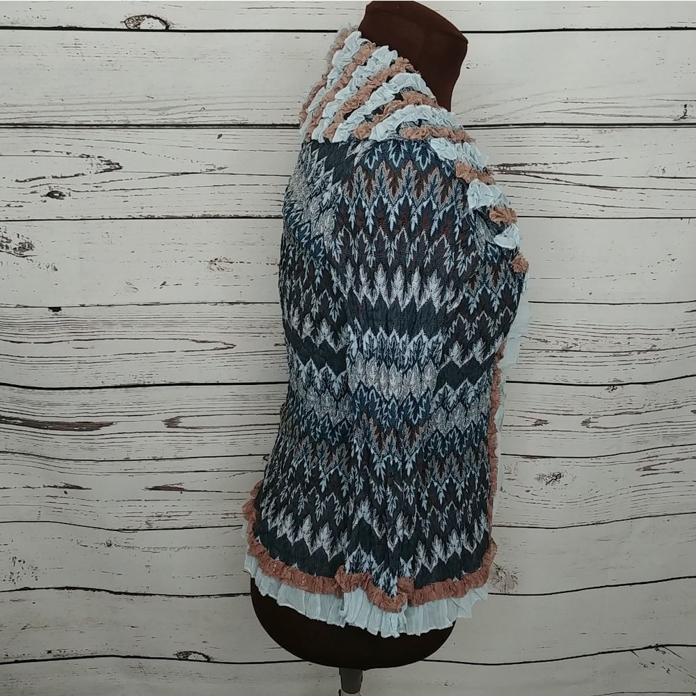Alberto Makali Blue Brown Ruffled Cardigan Set - Picture 6 of 9
